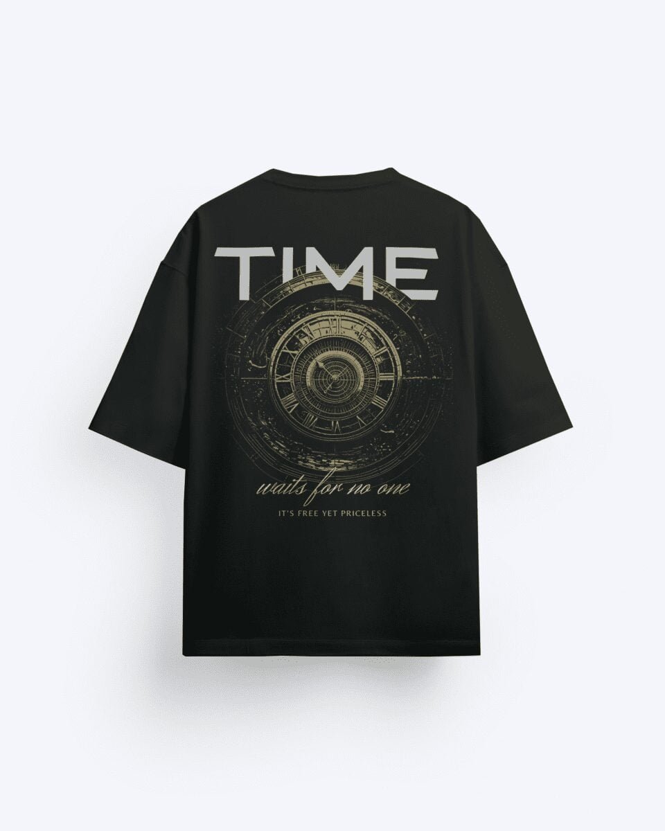 best black oversized t-shirt  online, black black tshirts, affordable black tshirts store near me, tshirts for men & women, buy backprint black tshirts: time machine backprint on a black t-shirt, black tshirts, tshirts on sale